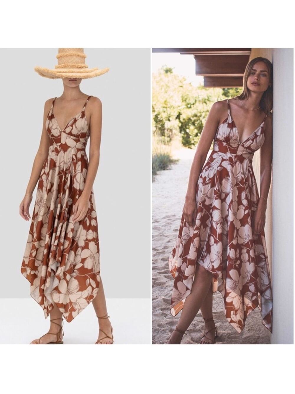 NWT Alexis Gaiana S Sand Floral Handkerchief Hem Dress
